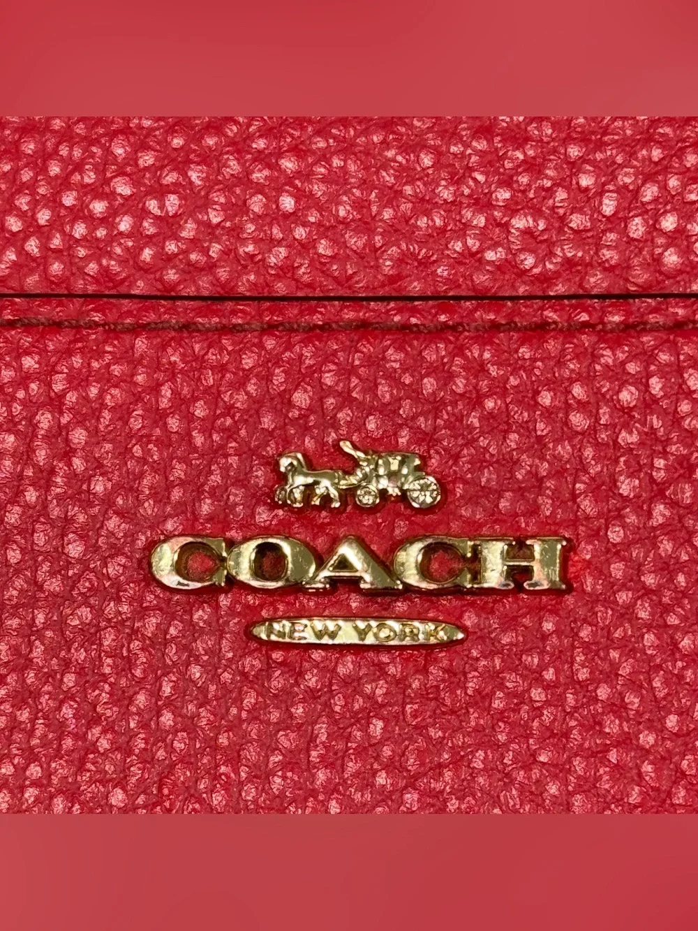 Coach Women’s Red Pebbled Leather Accordion Zip Wallet Wristlet Gold Hardware